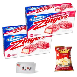 Circle of Drink Hostess Raspberry Zingers (20 Zingers) - Sweet & Salty Kettle Popcorn - 3 Items