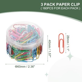 M&G 480pcs Paper Clip, 28mm Colored Paper Clip Small Paper Clip Medium Metal Clips Colorful Rust-Proof Strong Durable Bulk for Paper Office, 3 Pack PVC Box, Silver Tone
