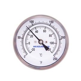MEASUREMAN Fully Stainless Steel Pot, Kettle, Brewing Bimetal Thermometer, 3" Dial, 2-1/2" Stem, 0-250 deg F/-20-120 deg C, -1% Accuracy, Adjustable, 1/2" NPT Back Mount