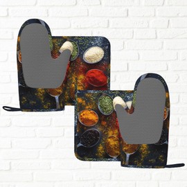 Kitchen Food Spices Herbs Oven Mitts and Pot Holders Sets, 4pcs Silicone Non-Slip Kitchen Mitts Potholders Heat Resistant BBQ Gloves Hot Pads for Cooking Grilling Baking Microwave Chef Gifts Decor