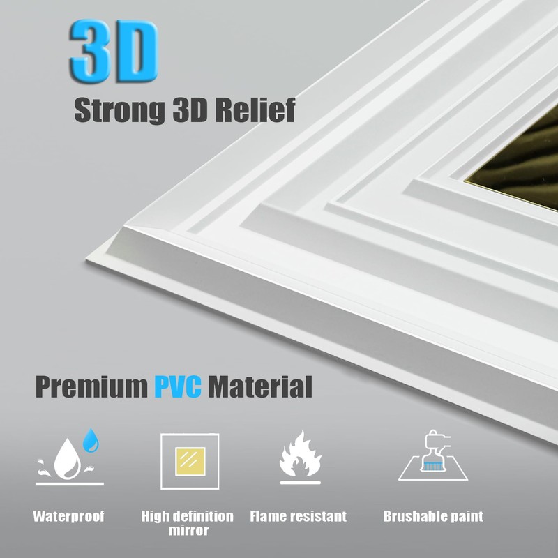 Chejiaye 12 Pack PVC Ceiling Tiles 19.7"x19.7" – Golden Mirror