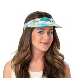 Lipodo Multicolour Flower Visor Women's One Size (54-60 cm) - Sun Visor Made of 100% Cotton - Women's Visor with Sweatband - Spring/Summer, white-blue