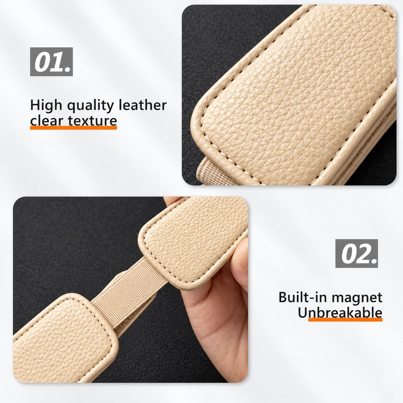 Car Sun Visor Glasses Holder for Driving – Magnetic Leather