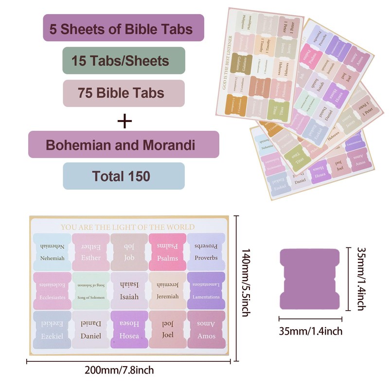 150 Bible Tabs for Women, YRYUNRUI Study Bible Index Tabs,
