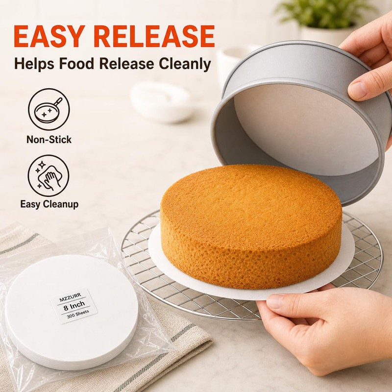 8 Inch Parchment Paper Rounds, Non-Stick, 300 Sheets
