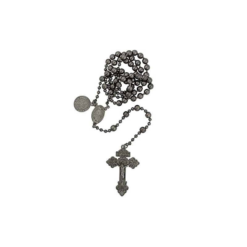 Gun Metal St. Benedict Rosary with prayer card
