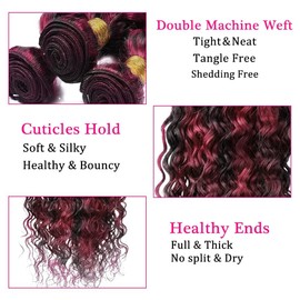 Fabimiya 22 24 26 inch Burgundy P1B/99J Deep Wave Human Hair Bundles Wine Red Human Hair Bundles Unprocessed Burgundy Soft Sewn In Hair with Double Weft for Black Women