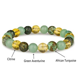 Crystal Vibe Extra Strength Wealth Bracelet - Money Bracelet for Prosperity - Citrine, Green Aventurine and African Turquoise Beaded Bracelet for Women Men - Adjustable Size