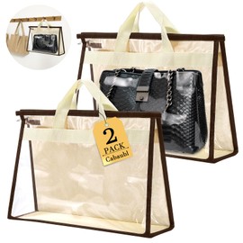 Cabaubl 2 Pack Dust Bags for Handbags,Handbag Dust Bags,Clear Handbag Storage Organizer Dust Cover Bags,Clear Purse Storage Organizer for Closet,Purse Protector Storage Bag with Zipper and Handle
