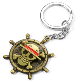 WiiFiive One Piece Keychain with Anime Jolly Roger Charm, One Piece Keyring Phone Charm, Cool Key Chain Gifts For Men Women