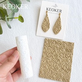 KEOKER Polymer Clay Texture Roller, Polymer Clay Roller for Making Earrings, Like Polymer Clay Texture Sheets, Great Work with Polymer Clay Cutters (Floral)