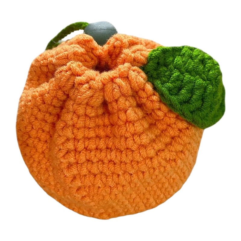 Cute Tangerine Bag | Knitted Bag Cute Drawstring,Orange-Shaped Crochet Purse,