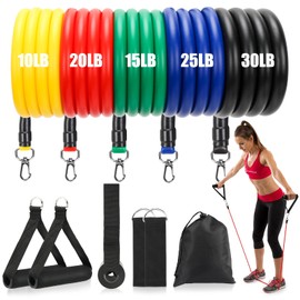 MR.TIMELAG 5 Pack Exercise Resistance Bands with Handles, 4.5-45 kg Door Anchor and Ankle Straps, Stackable Up to 110 lbs - Workout Bands for Resistance Training, Physical Therapy, Home Workouts