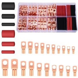 Ring Terminals AWG2 4 6 8 10/12 Battery Cable Wire Lugs Copper with Heat Shrink Set (174pcs)