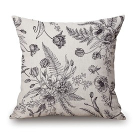 Floral Pattern Bouquets of Spring Flowers Black and White Cotton Linen Square Throw Waist Pillow Case Decorative Cushion Cover Pillowcase Sofa 18"x 18"