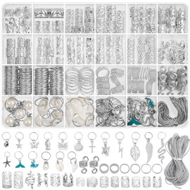 285PCS Silver Hair Jewelry for Braids, 37 Styles Loc Jewelry Charms for Women and Men, Adjustable Metal Hair Cuffs Rings and Clips, Braids and Dreadlocks Accessories, Braiding Hair Jewelry Decorations