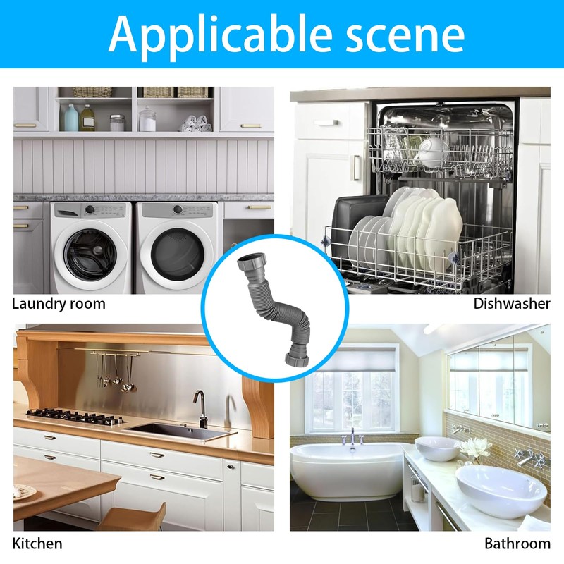 Flexible Waste Pipe, Universal Sink Drain Pipe Adjustable Drain Hose