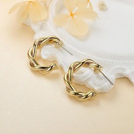 MILACOLATO Chunky Gold Hoop Earrings for Women Hypoallergenic Sterling Silver Post Earrings Lightweight Hollow Dangle Drop Earrings Half Hoop with 14K Gold Plated Thick Gold Statement Earrings,