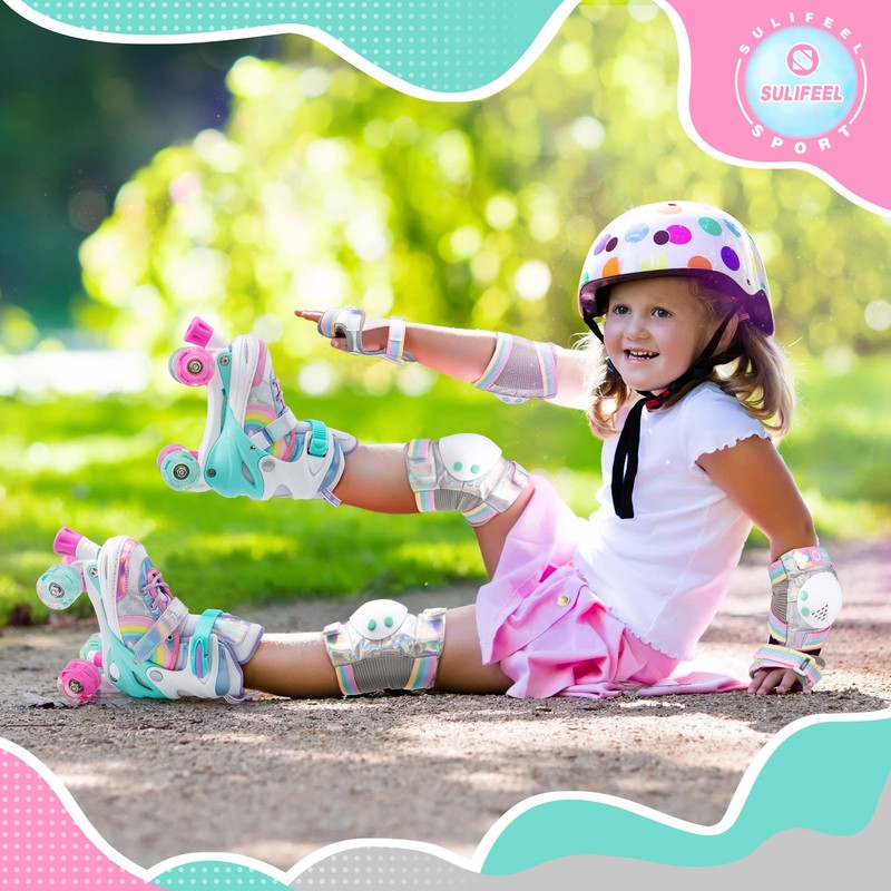 SULIFEEL Rainbow Unicorn 4 Size Adjustable Roller Skates for Girls