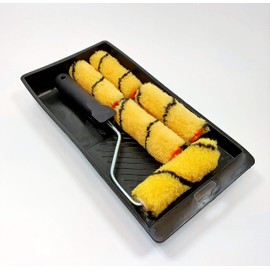 Paint Roller 4-Inch Kit with Tray, for Painting Walls, Ceilings, Door, Frames, Edging and Applying Varnish. 4" 5 x Rolls and Paint Tray Set. (Medium Pile Roller 4")