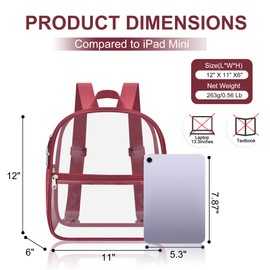 Oraben Clear Backpack for Stadium Events Clear Stadium Backpack 12x6x12 Bag (Nylon Shoulder Straps, Rose red)
