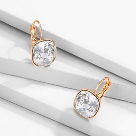 XUPING Luxury Crystals Earrings For Women Gold Fashion Leverback Earrings White Crystal Sparkling Jewelry Party Gifts(Clear White)