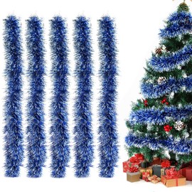 Aurasky Tinsel Garland, Christmas Blue, Pack of 5 Christmas Garlands, Shiny Garland, Christmas Decoration, Christmas Tree Decoration, Garland, Tinsel Garland, Christmas Tree Decoration