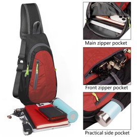 TITECOUGO Lightweight Chest Bag Small Shoulder Bag Lightweight Crossbody Backpack for Men Women and Children Shoulder Bag for Sports and Outdoor Use, Black/Red