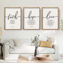 Houmury Set of 3 Framed Farmhouse Bible Verses Wall Decor Sign 11”x14” Christian Faith Scripture Wall Art for Home Living Room Bedroom Wall Decor (11"x14" Brown)