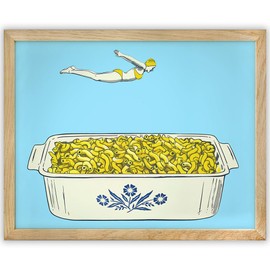 The Macaroni and Cheese Dive : Vintage Illustration of Diver-Girl Leaping into Mac and Cheese - 11x14 Framed Print for Home Kitchen, Dining Room, Restaurant-Funny, Whimsical Pasta Classic Comfort Food
