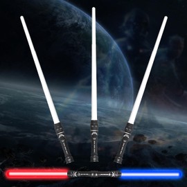 Dual Glow Sword Toys 2-Pack | Expandable 16-28 Inch Blades with Dynamic Sound FX | Space-Themed Role Play Accessories for Kids Birthday Christmas