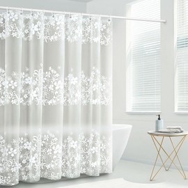 Shower Curtain Liner with 12 Plastic Hooks, 72x72 Inch Plastic Shower Curtain Liner for Shower Stall & Bathtubs, Bathroom Curtains Shower Curtain and Liner Set (White Flower)