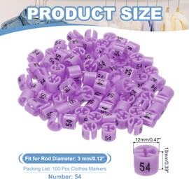 PATIKIL 100 Pcs Clothes Hanger Markers Number 54 Tags Fit 3mm Rod Garment Size Tag Hanger Clips Round Color Coding Label for Clothing Hangers, Purple Pink