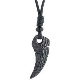 Metro Jewelry Stainless Steel Shark Tooth Pendant for Men with Black Ion Plating 24 Inches Long Leather Cord with Lobster Claw