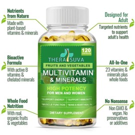 Whole Food Multivitamins & Minerals for Women & Men! B-Complex + Calcium + Magnesium + Zinc! Vegan! Complete Comprehensive Nutritional Support! 120 Capsules, 60 Day Supply