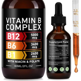 Liquid Vitamin B Complex Drops – Methylcobalamin B12 & B6 with B1, Niacin, Folate – Sublingual High Strength – Supports Immune System and Energy Levels– Raspberry Flavour, 60ml
