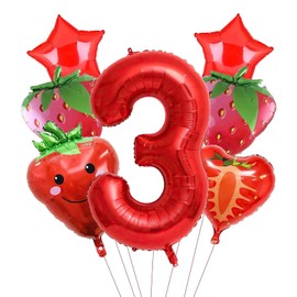 7PCS Strawberry Balloons,Fruit Sweet Strawberries Foil Mylar Balloons,Cute Fruit Balloons for Strawberry Themed Party Birthday Wedding Birthday Baby Shower Party Decorations Supplies (Strawberry 3)