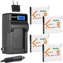 Kastar 4-Pack NP-BN1 Battery and LCD AC Charger Compatible with Sony Type N Battery, BC-CSN BC-CSNB Charger, Sony Cyber-shot DSC-WX100, Cyber-shot DSC-WX150, Cyber-shot DSC-WX200, Cyber-shot DSC-WX220