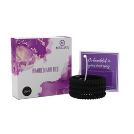 Nekava Hair Bobbles Black - Original Hair Bands 6 Braided for Strong Hold - Pack of 4 Ponytail Holders