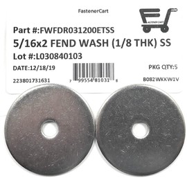 5/16 ID x 2 OD Stainless Steel Fender Washer Large OD Flat Washers Extra Thick (1/8" Thick) (5 Pieces)