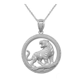 Certified 925 Sterling Silver Animal Tiger Round Pendant Necklace, Metal, not-known