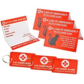 CloceanBrand My Cats are Home Alone Alert Key Tag Keychain Emergency Contact Wallet Card Folded - 2 Writable Back Sides (CAT Emergency Wallet Card & Tag)…