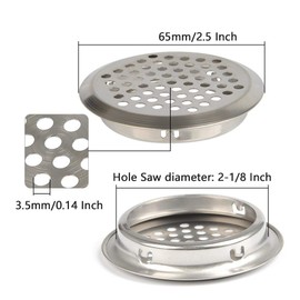 Pack of 20 53 mm Ventilation Grille Stainless Steel Round Ventilation Hole Ventilation Grille Round Silver for Motorhome/Bathroom/Kitchen etc