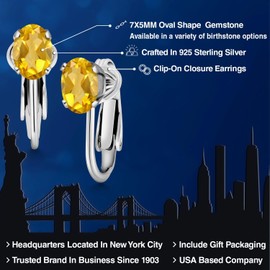 Gem Stone King 925 Sterling Silver Gemstone Birthstone Clip-On Earrings | Drop Earrings for Women | Oval 7X5MM | Gift For Women Mother Bridesmaids