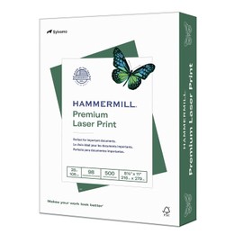 Hammermill 125534 Laser Print Office Paper, 98 Brightness, 28lb, 8-1/2 x 11, White, 500 Shts/Ream