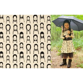 French Terry Cotton Fabric Sold by the Metre Wednesday Braids Beige Black 150 WB