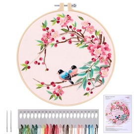 MWOOT Full Range Embroidery Starter Kit, DIY Cross Stitch Stamped Embroidery Kit for Adults Beginner Starter (Birds and Flowers)