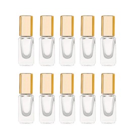 3ml Square Glass Roller Bottle For Essential Oils,Mini Glass Bottles With Stainless Steel Roller Balls,Gold Aluminum Caps Portable Roll-On Vial Aromatherapy Perfume Container-10 Pack