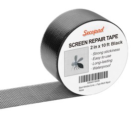Secopad Black Window Screen Repair Tape, 2IN X 10FT Screen Repair Kit for Windows or Doors, Strong Adhesive Fiberglass Mesh Patch Tape