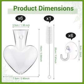 Maxdot 6 Pcs Window Propagation Stations Glass Plant Propagation Heart Vase with Suction Cups Easy to Install Heart Plant Propagation Stations Air Plant Terrarium for Hydroponics Home Office Decor
